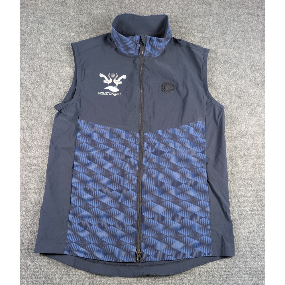 Chervo Full Zip Performance Vest Mens Medium Navy Blue Geometric Winston Golf‎